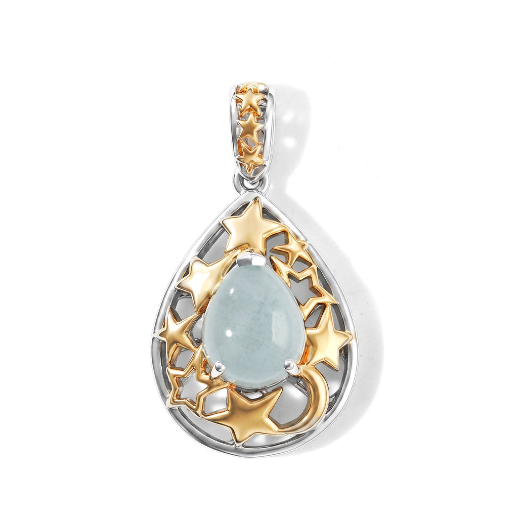 GP - AA Milchiger Aquamarin, Kanchanaburi Blauer Saphir Anhänger 925 Silber Rhodiniert und 750 Gelbgold Vermeil ca. 1,96 ct.