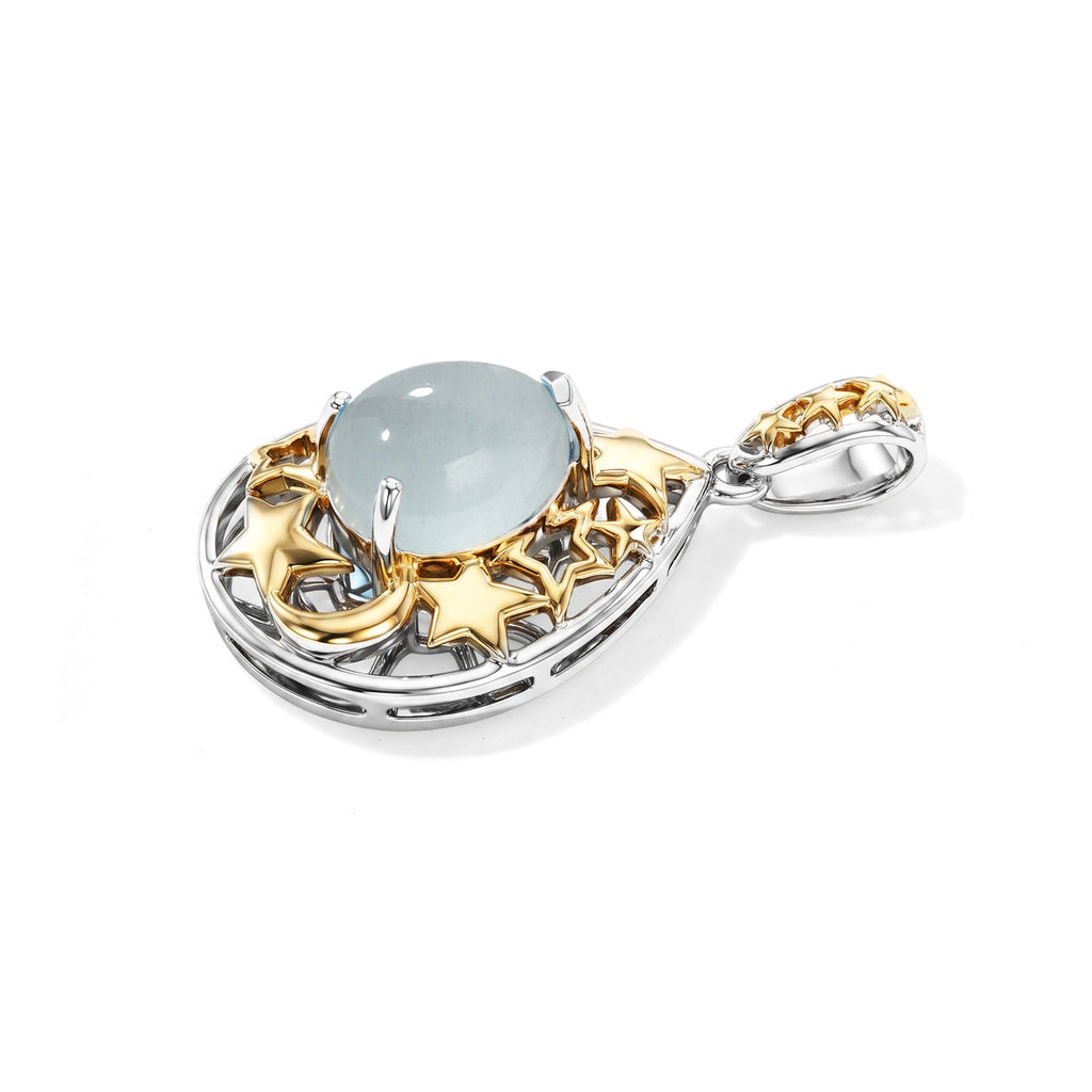 GP - AA Milchiger Aquamarin, Kanchanaburi Blauer Saphir Anhänger 925 Silber Rhodiniert und 750 Gelbgold Vermeil ca. 1,96 ct.
