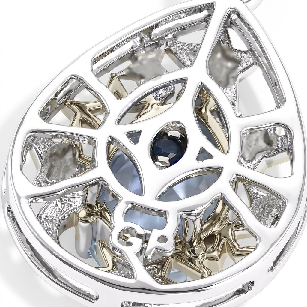 GP - AA Milchiger Aquamarin, Kanchanaburi Blauer Saphir Anhänger 925 Silber Rhodiniert und 750 Gelbgold Vermeil ca. 1,96 ct.