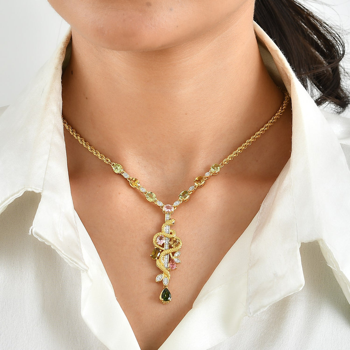 GP Trionfo Kollektion - AA Mehrfarbige-Turmalin Halskette ca. 45 cm 925 Silber 750 Gelbgold vermeil ca. 4.82 ct