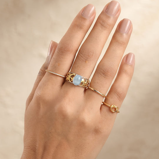 GP - AA Milchiger Aquamarin, Kanchanaburi Blauer Saphir Ring 925 Silber Rhodiniert und 750 Gelbgold Vermeil (Größe 17.00) ca. 2,11 ct