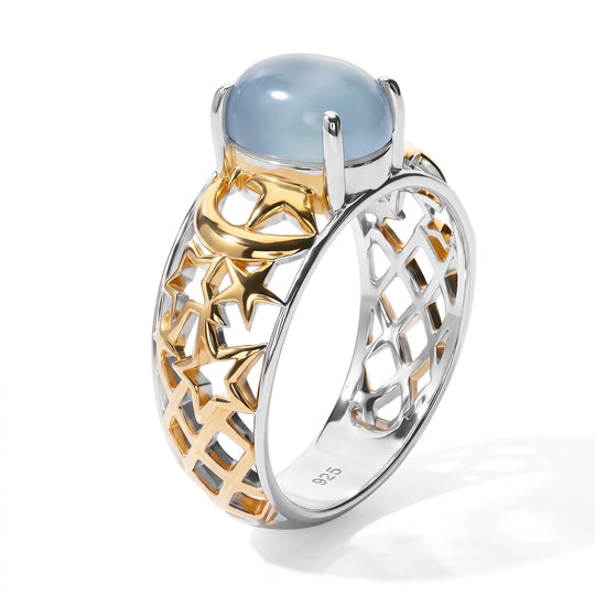GP - AA Milchiger Aquamarin, Kanchanaburi Blauer Saphir Ring 925 Silber Rhodiniert und 750 Gelbgold Vermeil (Größe 17.00) ca. 2,11 ct