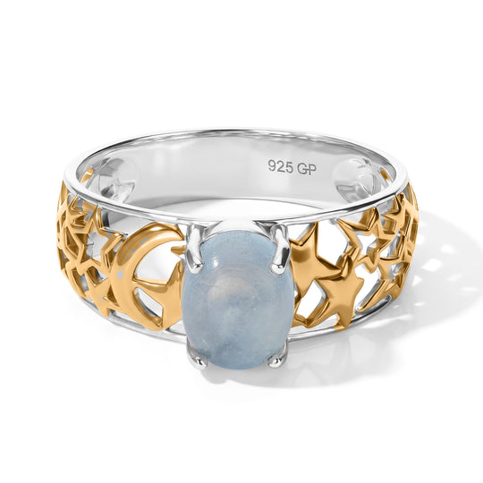 GP Celestial Kollektion - AA Milky Aquamarin, Kanchanaburi Blauer Saphir Ring 925 Silber Rhodiniert und 750 Gelbgold Vermeil (Größe 18.00) ca. 2.11 ct
