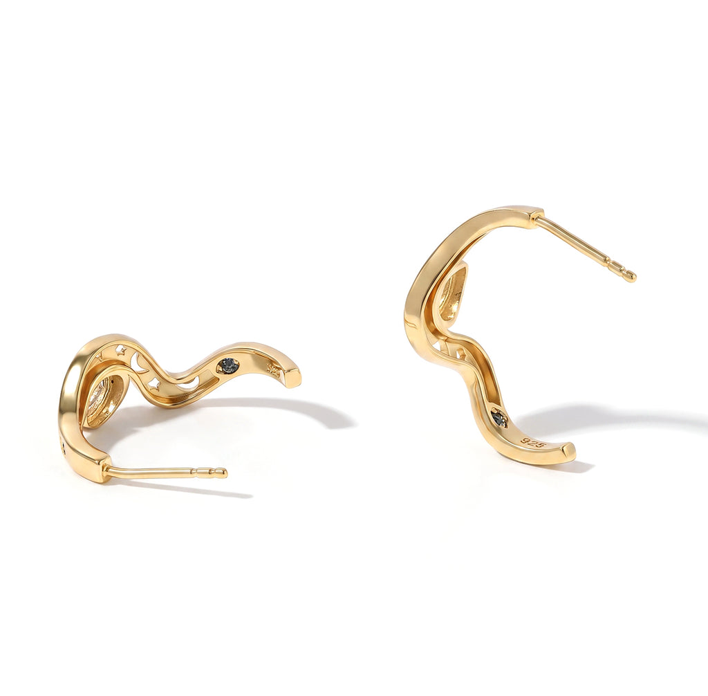 GP - AA Weißer Saphir, Blauer Saphir Ohrringe 925 Silber 750 Gelbgold vermeil ca. 0,57 ct.
