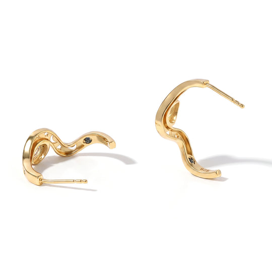 GP - AA Weißer Saphir, Blauer Saphir Ohrringe 925 Silber 750 Gelbgold vermeil ca. 0,57 ct.