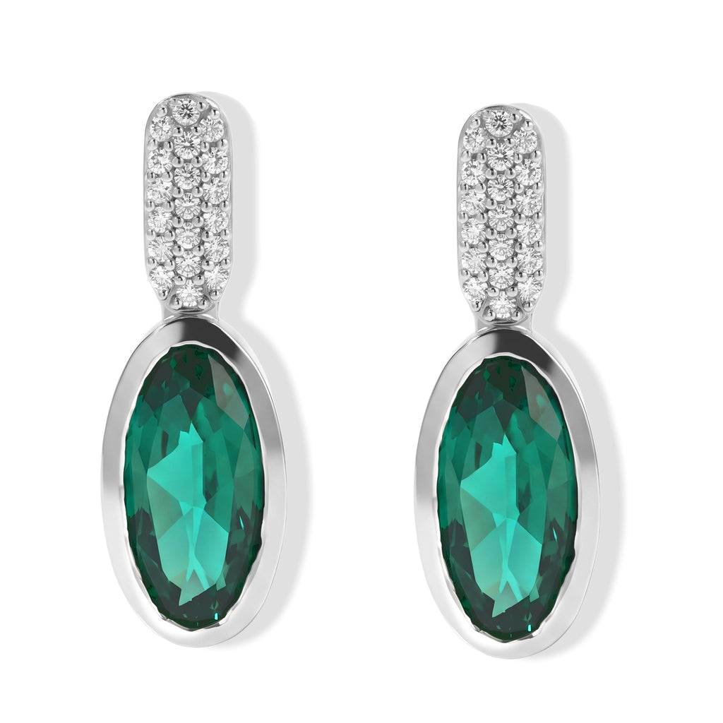 EVER TRUE Smaragd-Quarz Triplette, Weißer Zirkon Ohrringe Reine Bronze ca. 5,26 ct.