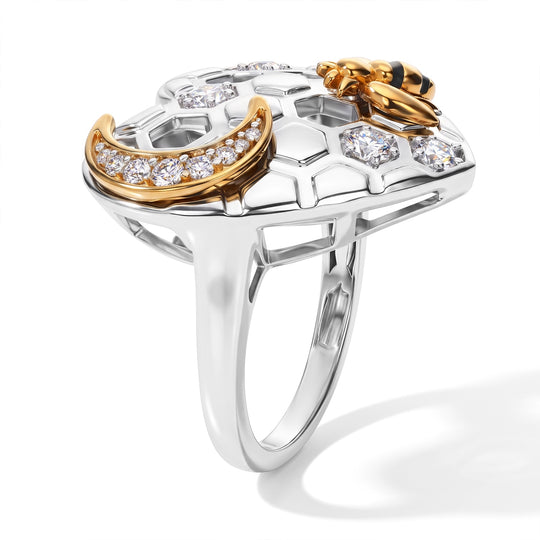GP - Weißer Zirkon Ring 925 Silber Rhodiniert und 750 Gelbgold Vermeil (Größe 18.00) ca. 0,76 ct
