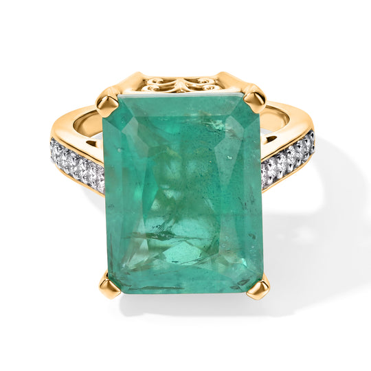 D'Joy Smaragd-Quarz Triplette, Weißer Zirkon Ring 925 Silber 750 Gelbgold vermeil (Größe 20.00) ca. 12,53 ct