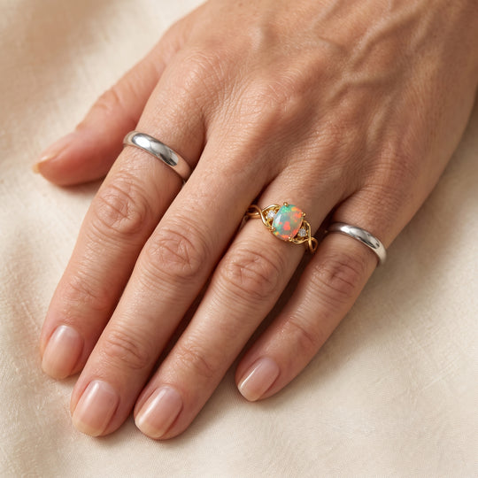 D'Joy AA Natürlicher, äthiopischer Welo Opal, Rosa Turmalin Ring 925 Silber 750 Vergoldet (Größe 19.00) ca. 0,98 ct