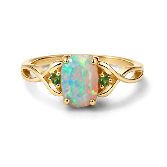 D'Joy AA Natürlicher, äthiopischer Welo Opal, Rosa Turmalin Ring 925 Silber 750 Vergoldet (Größe 19.00) ca. 0,98 ct