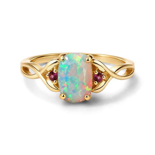 D'Joy AA Natürlicher, äthiopischer Welo Opal, Rosa Turmalin Ring 925 Silber 750 Vergoldet (Größe 19.00) ca. 0,98 ct