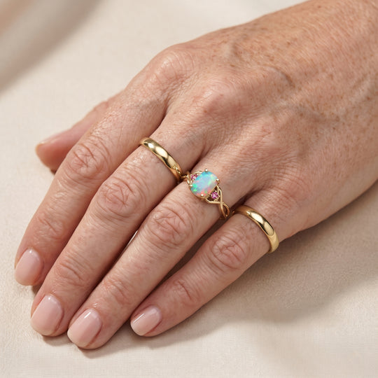 D'Joy AA Natürlicher, äthiopischer Welo Opal, Rosa Turmalin Ring 925 Silber 750 Vergoldet (Größe 19.00) ca. 0,98 ct