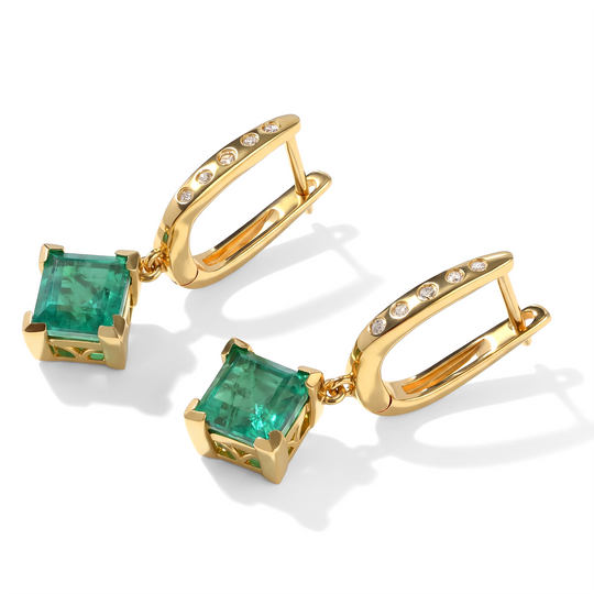 EVER TRUE Smaragd-Quarz Triplette, Weißer Zirkon Ohrringe Reine Bronze ca. 4.41 ct