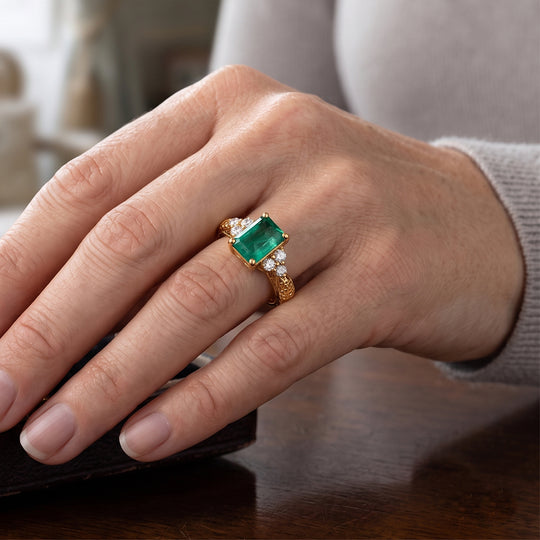 AA Smaragd, Lab Grown Diamant Ring 375 Gold (Größe 16.00) ca. 1,69 ct