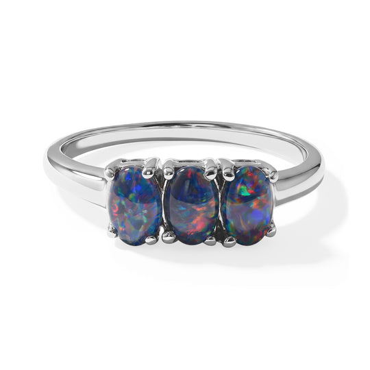 D'Joy Boulder Triplett Opal Ring, 925 Silber rhodiniert - 1,20 ct.