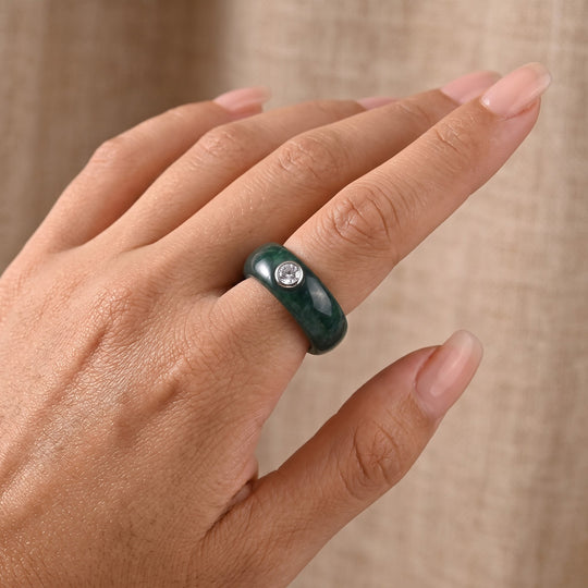 LUXURIANT DIAMOND - AA Olmek Jadeit, Lab Grown Diamant Ring 925 Silber Rhodiniert (Größe 16.00) ca. 7,75 ct