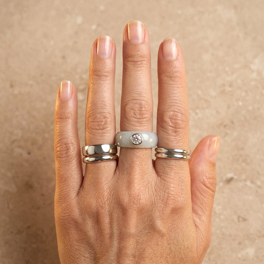 LUXURIANT DIAMOND - AA Natürliche Weiße Jade, Lab Grown Diamant Ring 925 Silber Rhodiniert (Größe 16.00) ca. 7,75 ct