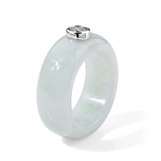 LUXURIANT DIAMOND - AA Natürliche Weiße Jade, Lab Grown Diamant Ring 925 Silber Rhodiniert (Größe 16.00) ca. 7,75 ct