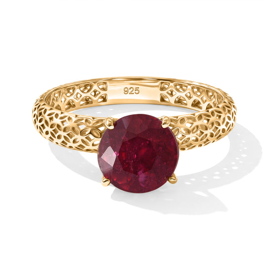 D'Joy AAA Afrikanischer Rubin (Fissure gefüllt) Ring 925 Silber 750 Gelbgold vermeil (Größe 17.00) ca. 3,00 ct