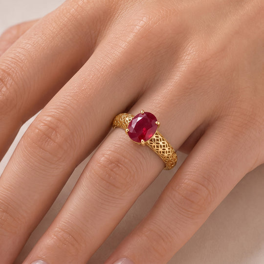 D'Joy AAA Afrikanischer Rubin (Fissure gefüllt) Ring 925 Silber 750 Gelbgold vermeil (Größe 17.00) ca. 3,00 ct