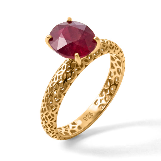 D'Joy AAA Afrikanischer Rubin (Fissure gefüllt) Ring 925 Silber 750 Gelbgold vermeil (Größe 17.00) ca. 3,00 ct