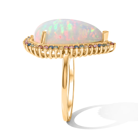 LUXURIANT DIAMOND - AAA Natürlicher, äthiopischer Welo Opal, Lab Grown Roter Diamant Ring 925 Silber 750 Gelbgold vermeil (Größe 20.00) ca. 5,65 ct