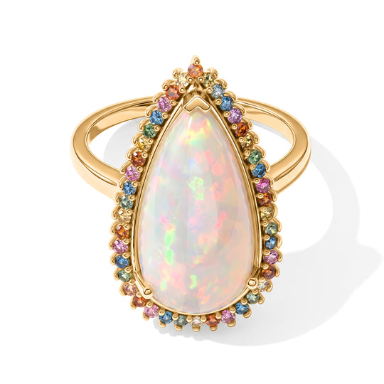 LUXURIANT DIAMOND - AAA Natürlicher, äthiopischer Welo Opal, Lab Grown Roter Diamant Ring 925 Silber 750 Gelbgold vermeil (Größe 20.00) ca. 5,65 ct