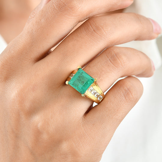 EVER TRUE Smaragd-Quarz Triplette, Weißer Zirkon Ring Reine Bronze (Größe 21.00) ca. 7,23 ct