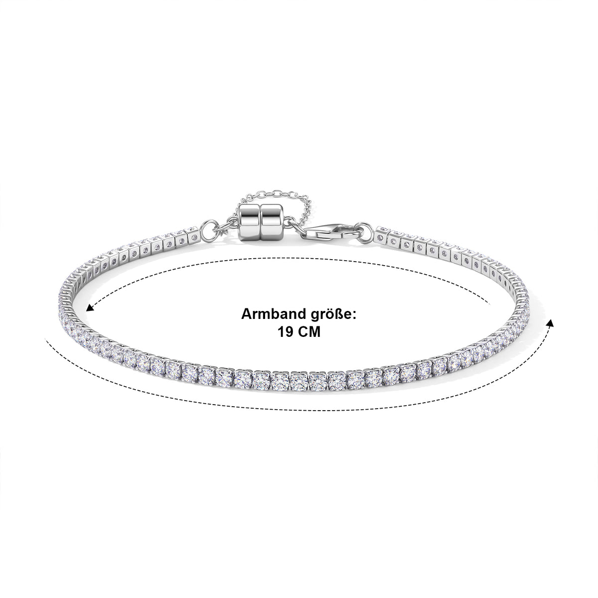 D'Joy 2,43 ct. Moissanit 19+5cm Armband mit Magnetverschluss, 925 Silber rhodiniert