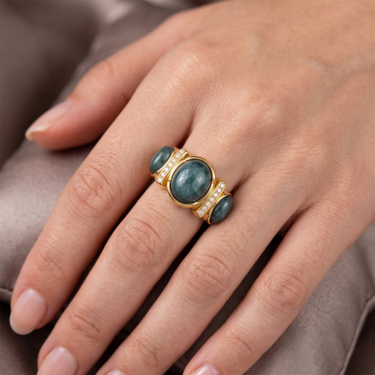 D'Joy Olmek Jadeit Ring 925 Silber Gelbgold Vermeil (Größe 17.00) ca. 5,00 ct