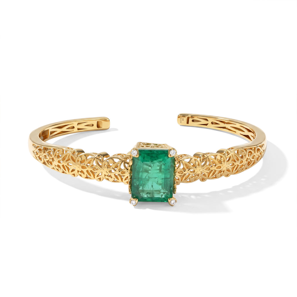 EVER TRUE Smaragd-Quarz Triplette, Weißer Zirkon Armreif ca. 19 cm Reine Bronze ca. 12.55 ct