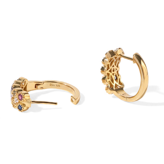 D'Joy Mehrfarbige Saphir, Weißer Zirkon Ohrringe 925 Silber 750 Gelbgold vermeil ca. 1.09 ct