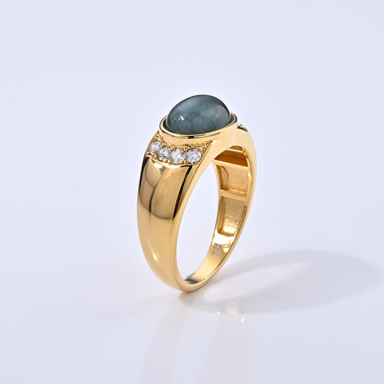 LUXURIANT DIAMOND - AA Olmek Jadeit, Lab Grown Diamant Ring 925 Silber Gelbgold Vermeil (Größe 22.00) ca. 1,85 ct