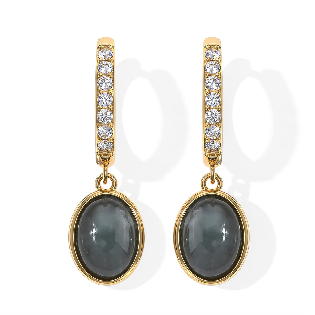 LUXURIANT 3,65 ct. Olmek Jadeit und Labor Diamant Ohrringe, 925 Silber 750 Gelbgold Vermeil