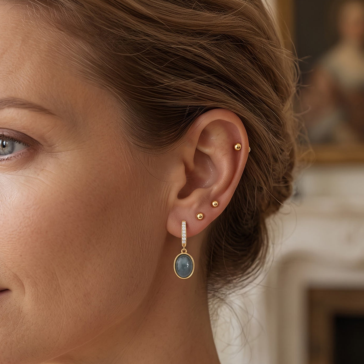 LUXURIANT 3,65 ct. Olmek Jadeit und Labor Diamant Ohrringe, 925 Silber 750 Gelbgold Vermeil