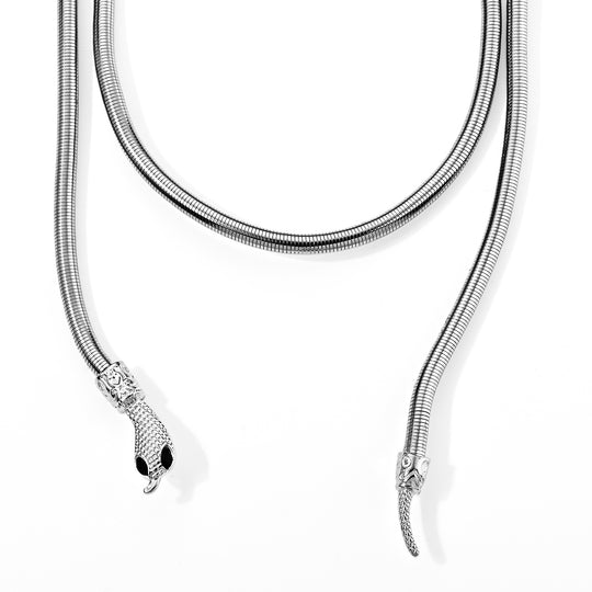 Schwarze Kristall-Schlangen flexible Halskette mit Cobra-Motiv, Eisen-Legierung in Goldton