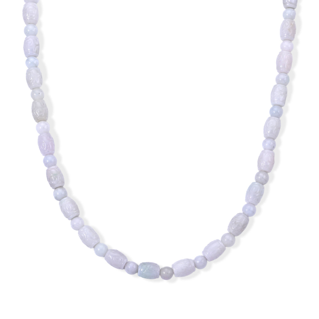 D'Joy EXTREM SELTEN Natürliche Weiße Jadeit Jade Halskette ca. 50 cm 925 Silber Rhodiniert ca. 380.00 ct