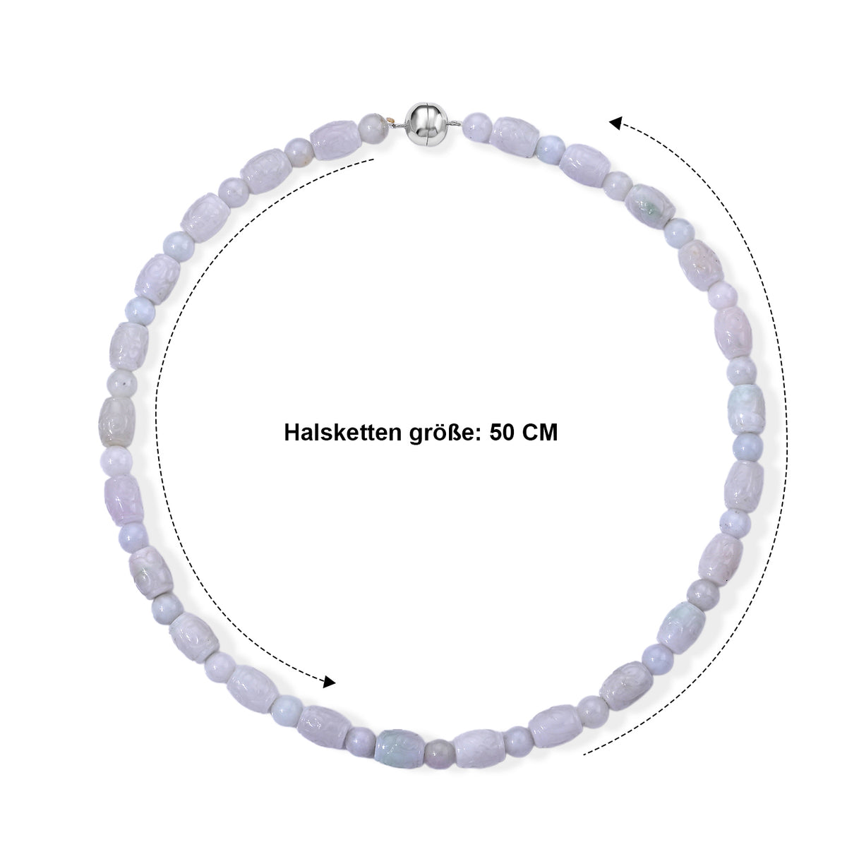 D'Joy EXTREM SELTEN Natürliche Weiße Jadeit Jade Halskette ca. 50 cm 925 Silber Rhodiniert ca. 380.00 ct