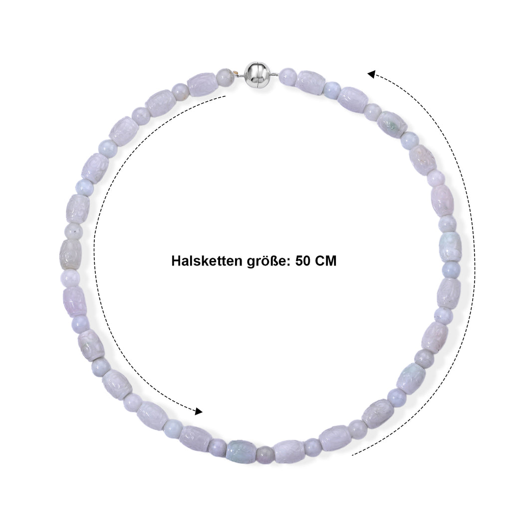 D'Joy EXTREM SELTEN Natürliche Weiße Jadeit Jade Halskette ca. 50 cm 925 Silber Rhodiniert ca. 380.00 ct