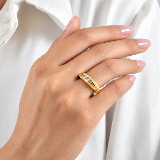 EVER TRUE Mehrfarbiger Saphir, Weißer Zirkon Ring Reine Bronze (Größe 21.00) ca. 0.95 ct