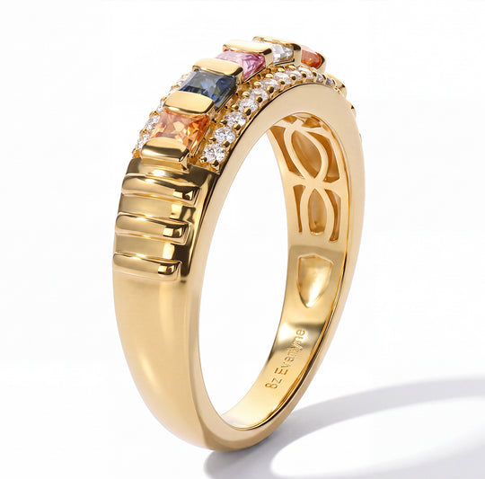 EVER TRUE Mehrfarbiger Saphir, Weißer Zirkon Ring Reine Bronze (Größe 21.00) ca. 0.95 ct