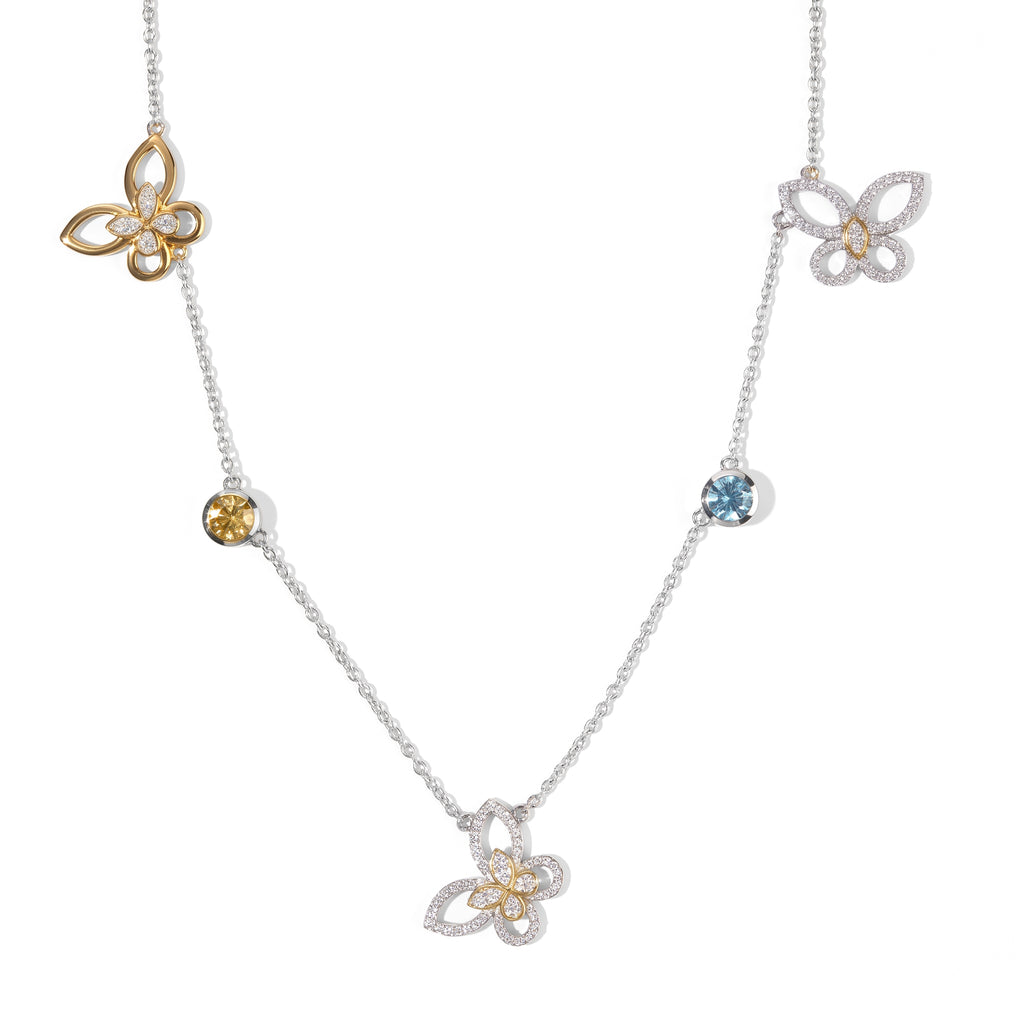 GP Trionfo Kollektion - Himmelblauer Topas, Mosambik Granat, Citrin, Weißer Zirkon, Kanchanaburi Blauer Saphir Halskette ca. 45 cm 925 Silber Rhodiniert und 750 Gelbgold Vermeil ca. 3.79 ct
