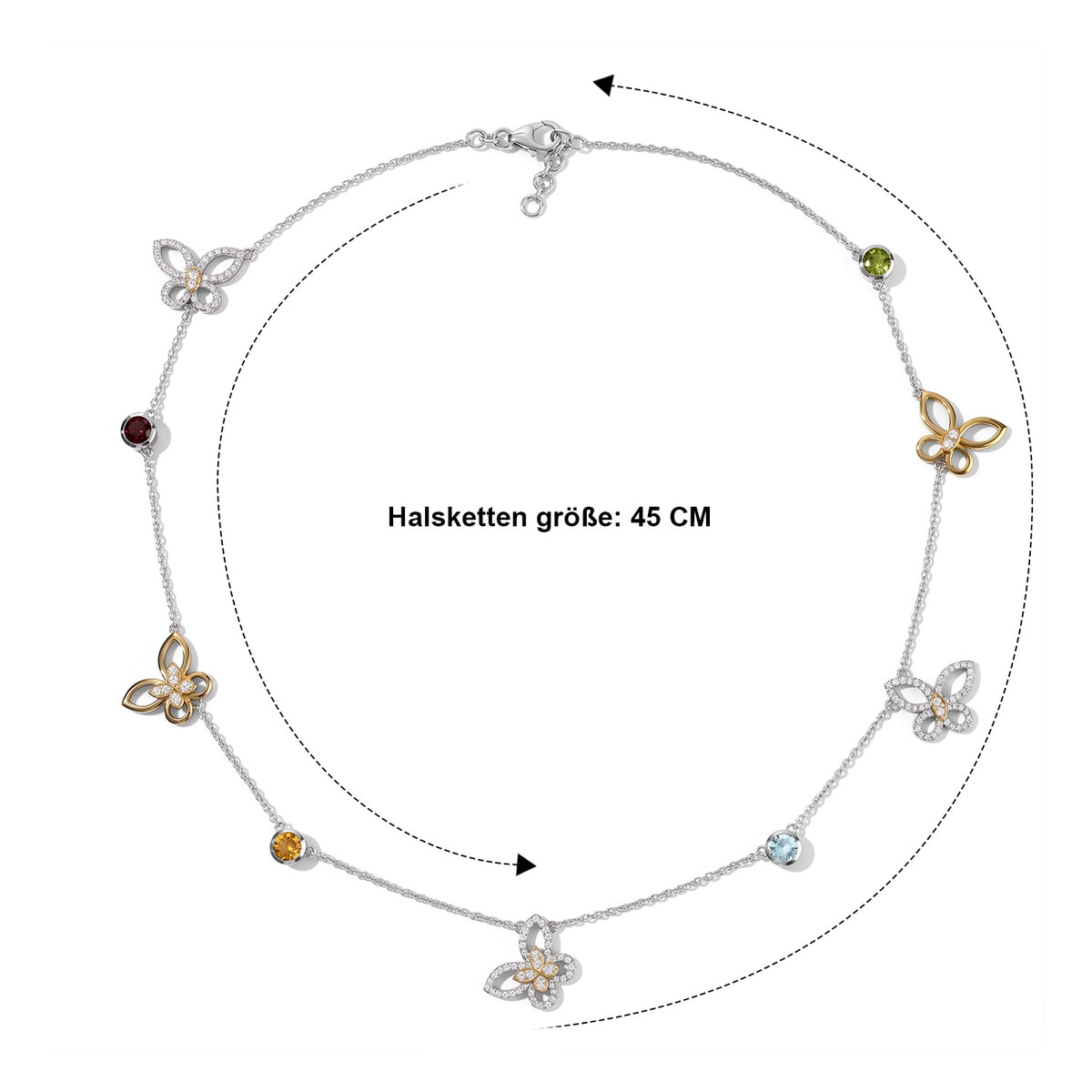 GP Trionfo Kollektion - Himmelblauer Topas, Mosambik Granat, Citrin, Weißer Zirkon, Kanchanaburi Blauer Saphir Halskette ca. 45 cm 925 Silber Rhodiniert und 750 Gelbgold Vermeil ca. 3.79 ct