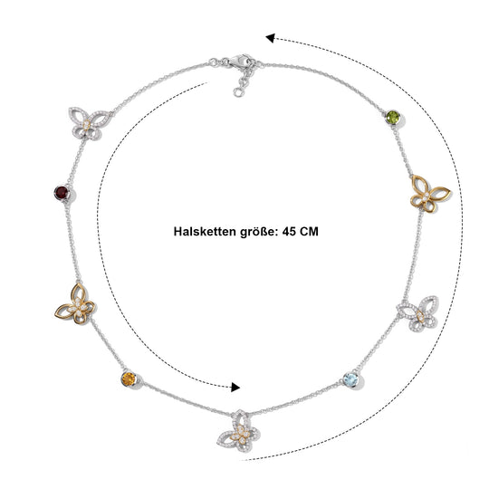 GP Trionfo Kollektion - Himmelblauer Topas, Mosambik Granat, Citrin, Weißer Zirkon, Kanchanaburi Blauer Saphir Halskette ca. 45 cm 925 Silber Rhodiniert und 750 Gelbgold Vermeil ca. 3.79 ct