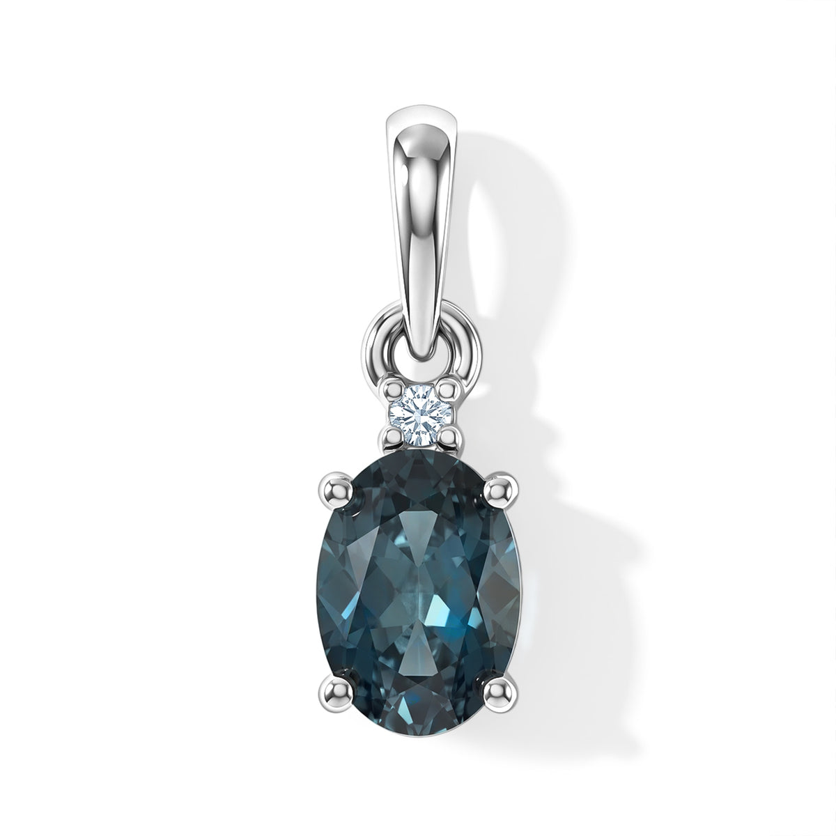 D'Joy London Blau Topas, Lab Grown Diamant Anhänger 925 Silber Platiniert ca. 0,91 ct.