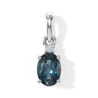 D'Joy London Blau Topas, Lab Grown Diamant Anhänger 925 Silber Platiniert ca. 0,91 ct.