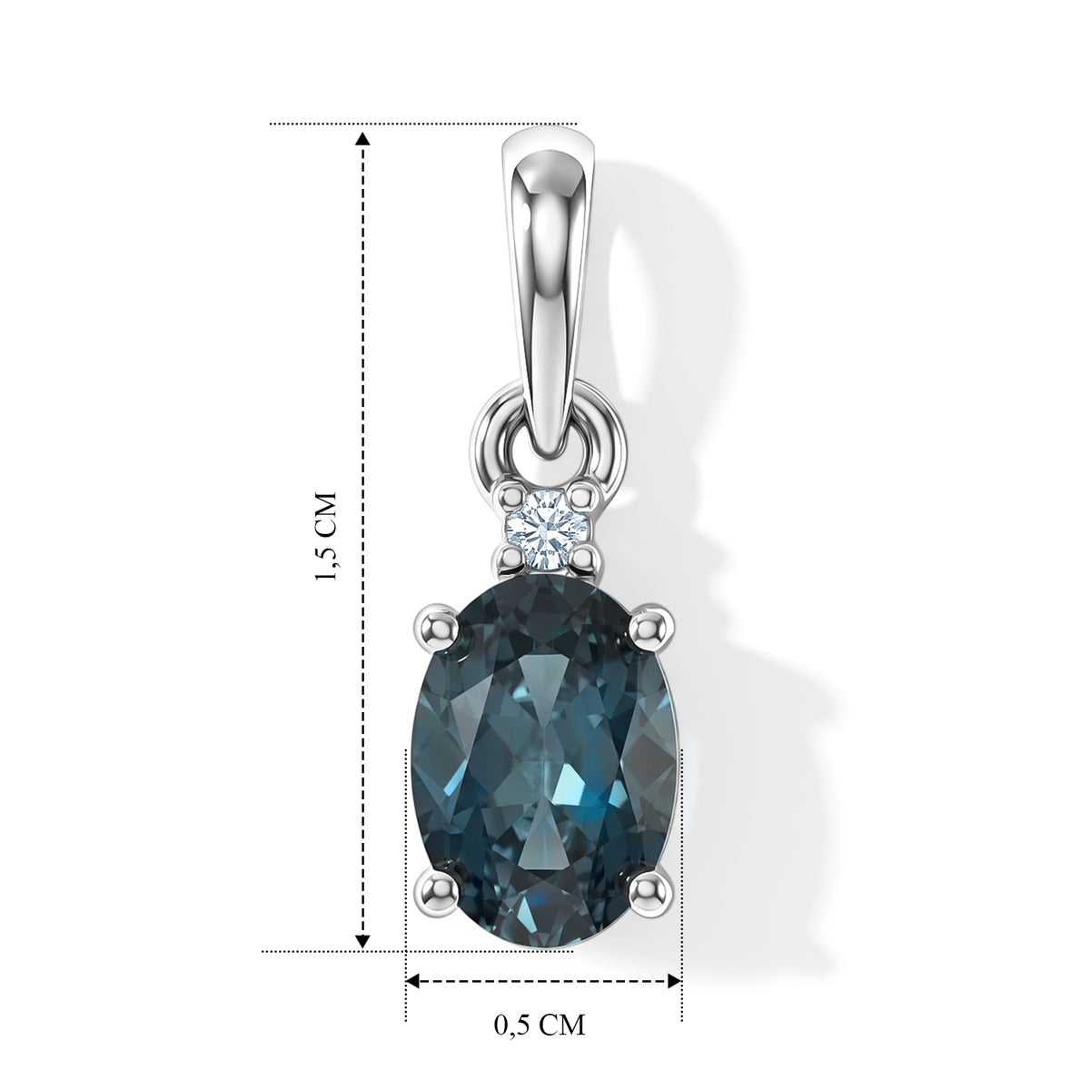 D'Joy London Blau Topas, Lab Grown Diamant Anhänger 925 Silber Platiniert ca. 0,91 ct.