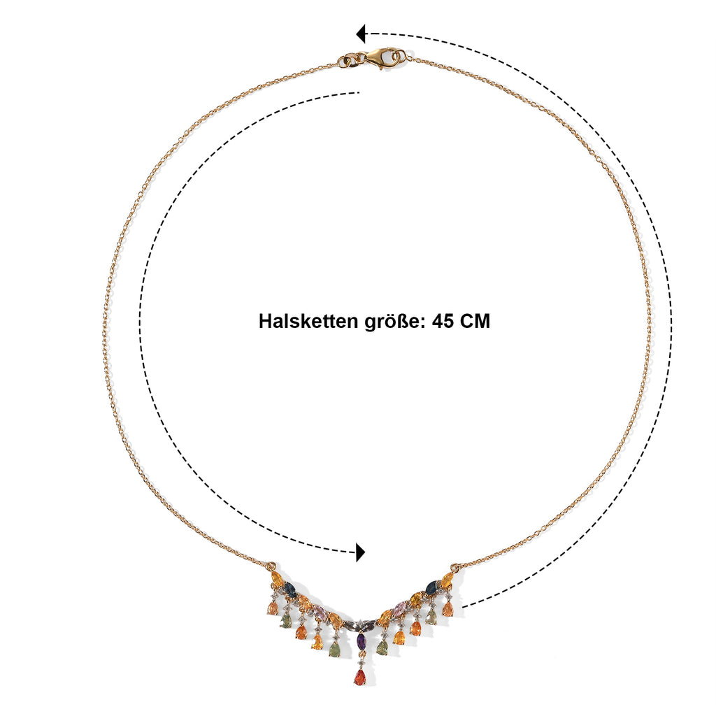 D'Joy Mehrfarbig Saphir Halskette ca. 45 cm 925 Silber 750 Gelbgold vermeil ca. 4,96 ct.