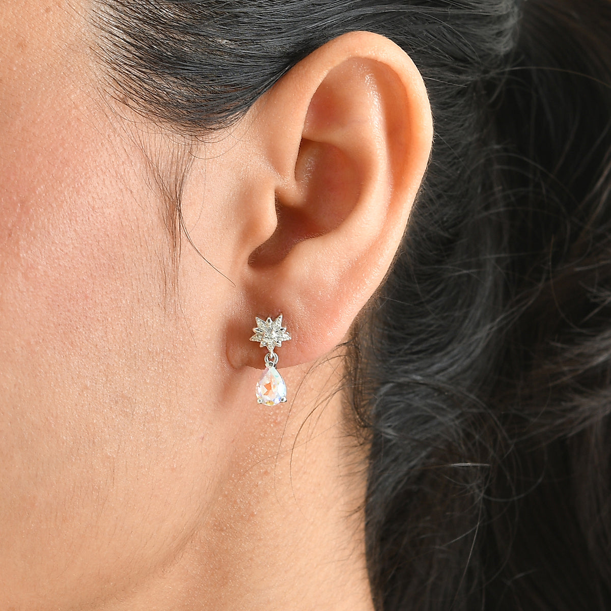 D'Joy Merkur mystischer Topas, Weißer Zirkon Ohrringe 925 Silber Rhodiniert ca. 1,78 ct.