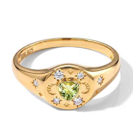 GP - Peridot, Weißer Zirkon Ring 925 Silber Vergoldet (Größe 19.00) ca. 0,40ct 0.40 ct